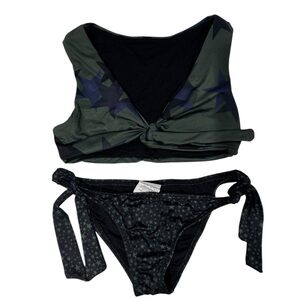 SUBMARINE Black & Green Star Reversible Bikini Set - size 8